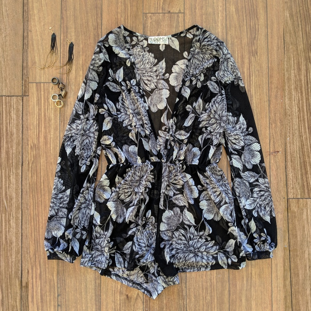 🍍Festive Floral Sheer Mesh Romper Cover Up -Small